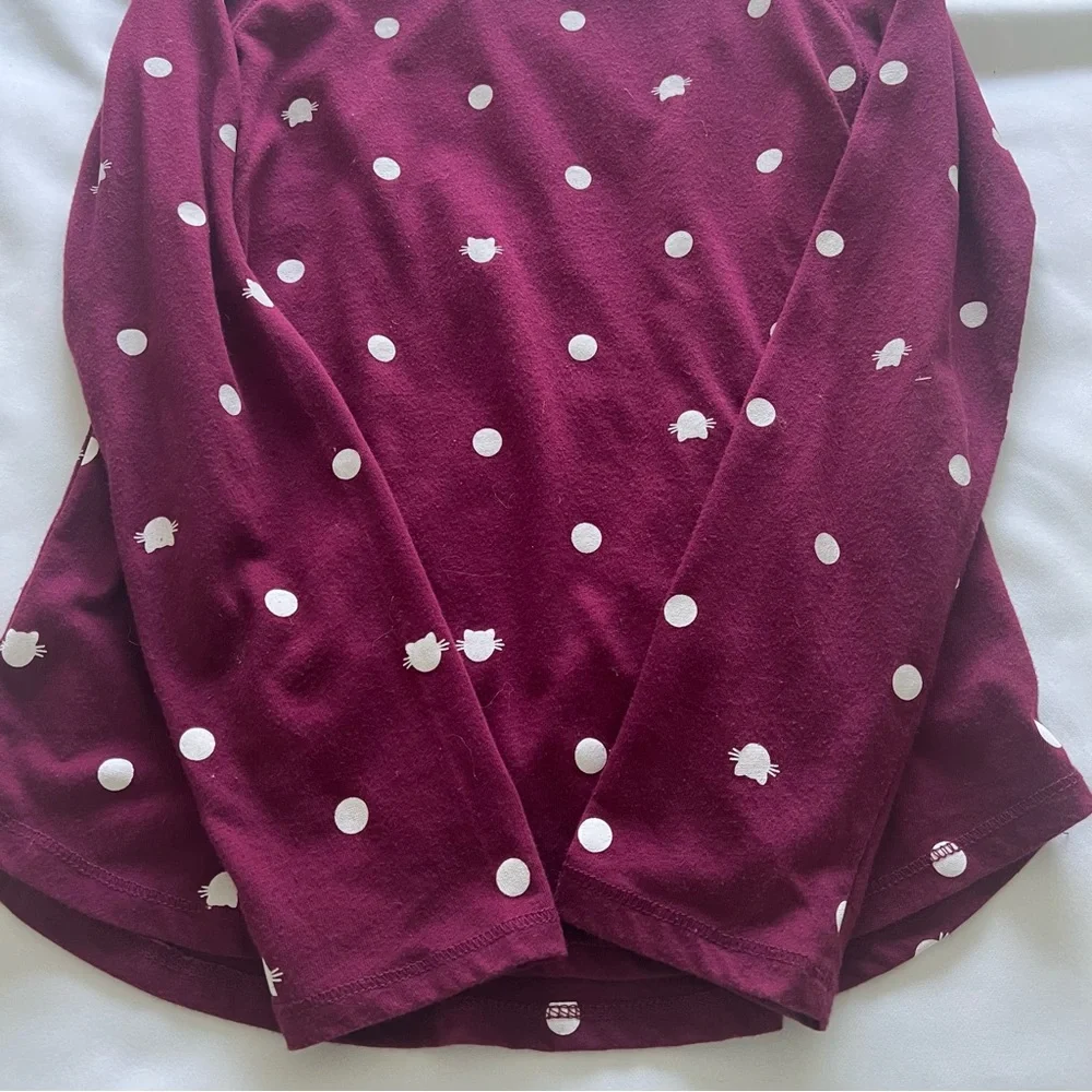 Justice Long Sleeve Tee Maroon Cat polka‎ dot Size 8